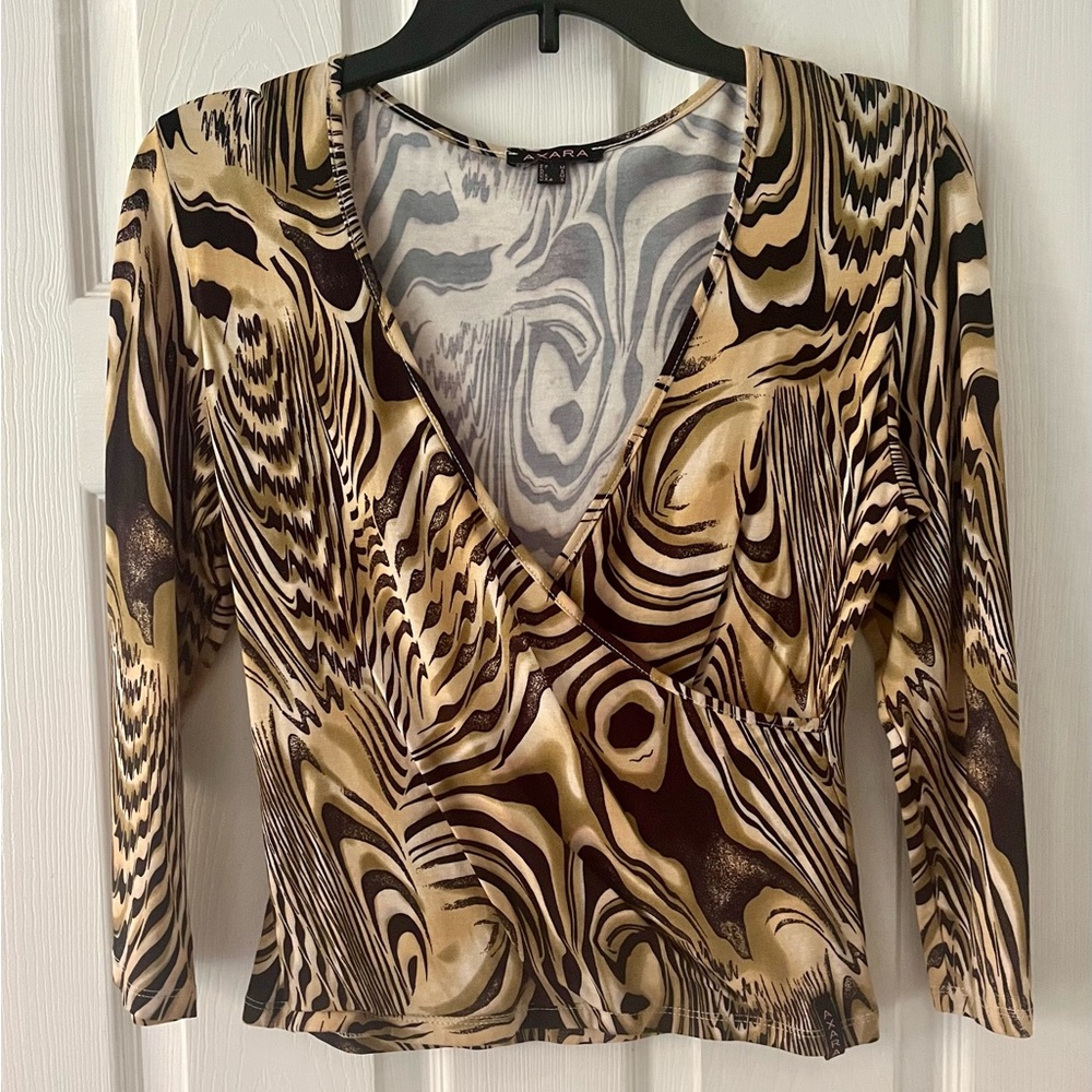 Women's Swirl Pattern Blouse - Beige and Black